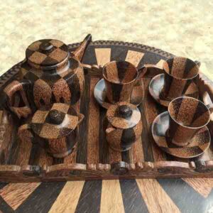 teacup set with pots and cup wood coconut design
